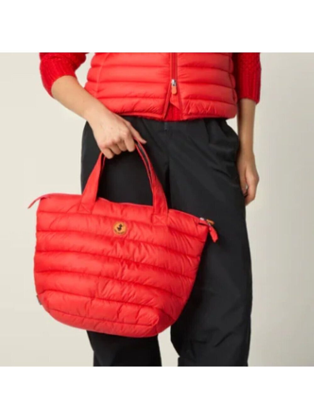 SAVE THE DUCK CARY QUILTED TOTE IN FIERY RED NEW